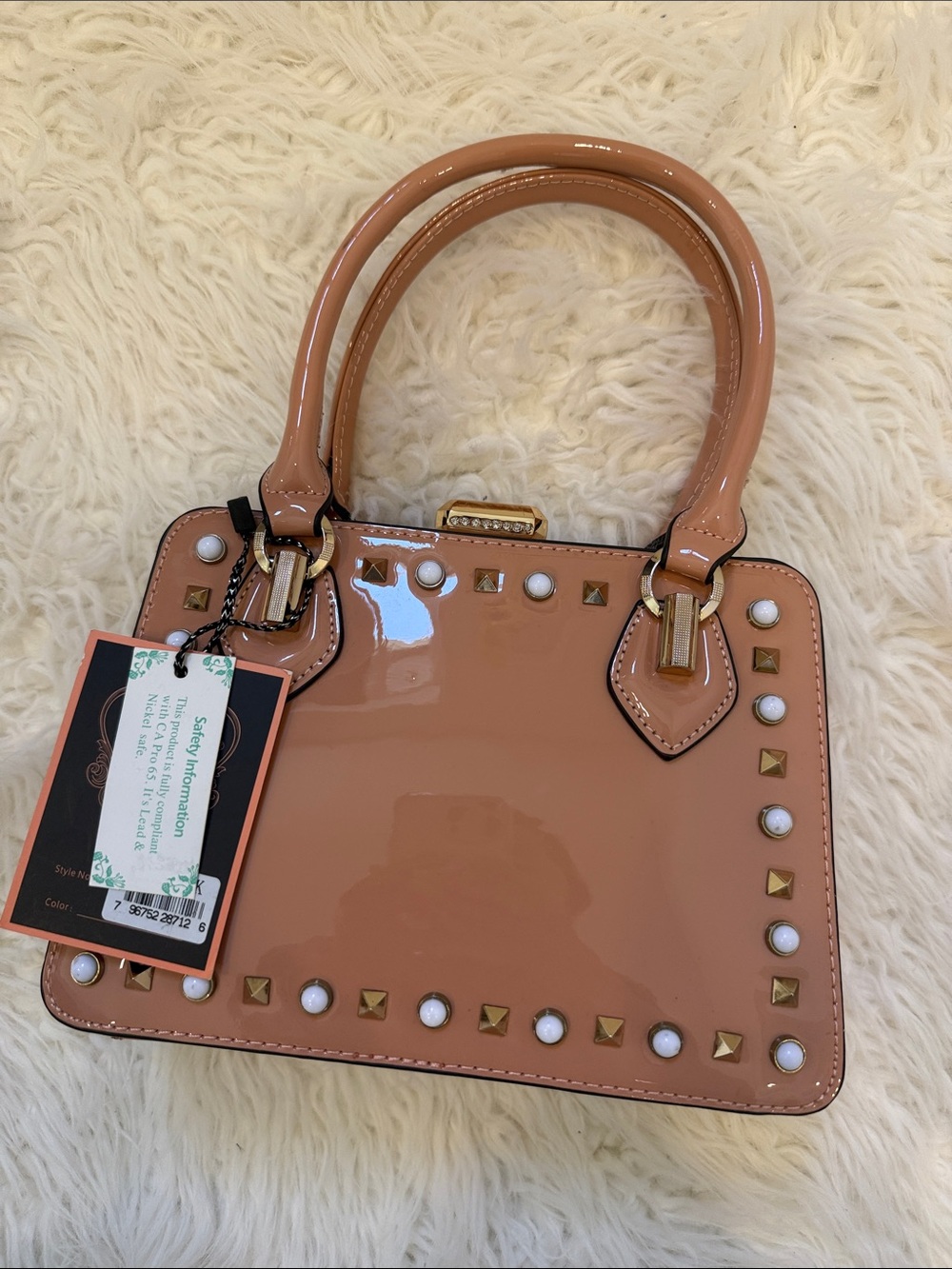 Patent Pebble Top-Handle Satchel in Blush
